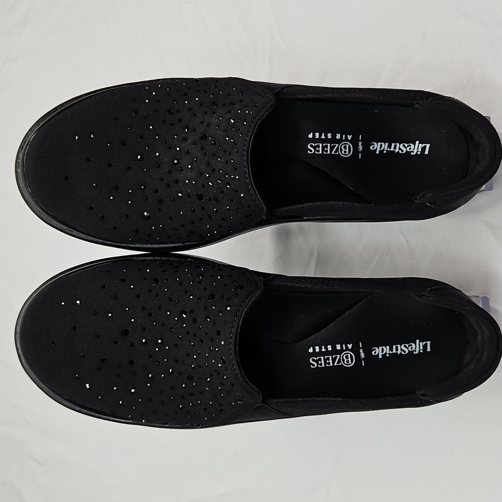 Lifestride With BZEES Airstep Black Rhinestone Slip On Loafers Size 7 NWT